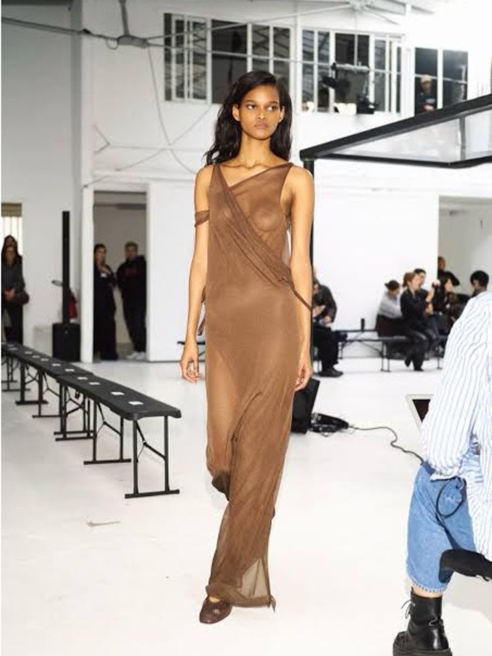 Paloma Wool Sheer Brown Asymmetric Maxi Dress